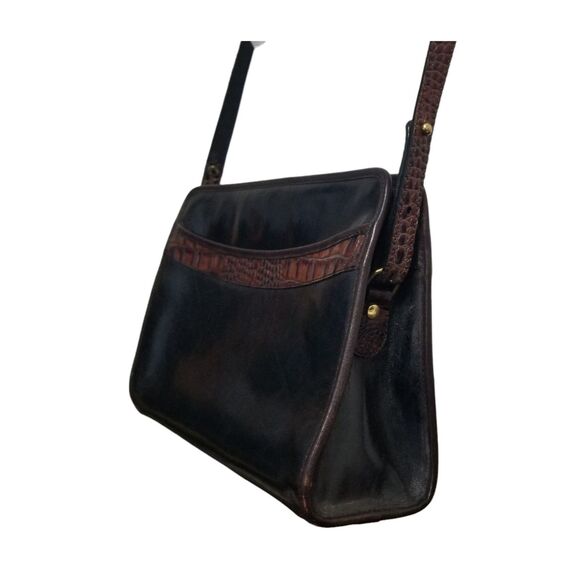 Brahmin Vintage Rare 90's Black Leather Brown Croc Shoulder Bag - Picture 4 of 16